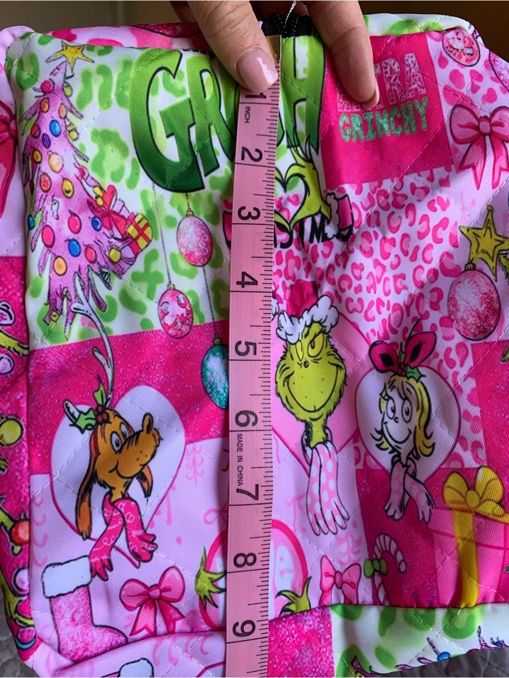 The Grinch Pink Duffle Bag with Black Straps